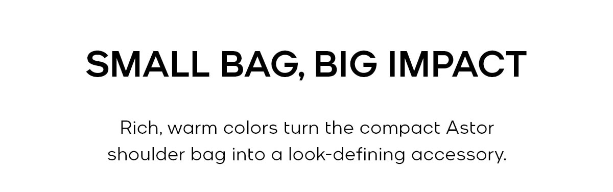 SMALL BAG, BIG IMPACT Rich, warm colors turn the compact Astor shoulder bag into a look-defining accessory.